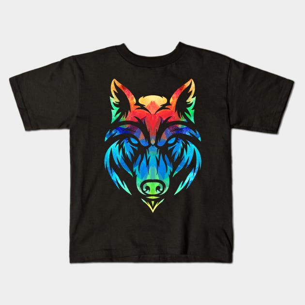 Colorful Wolf Head Kids T-Shirt by Mila46